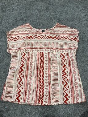 Boho Red & Cream Aztec Print Short Sleeve Blouse